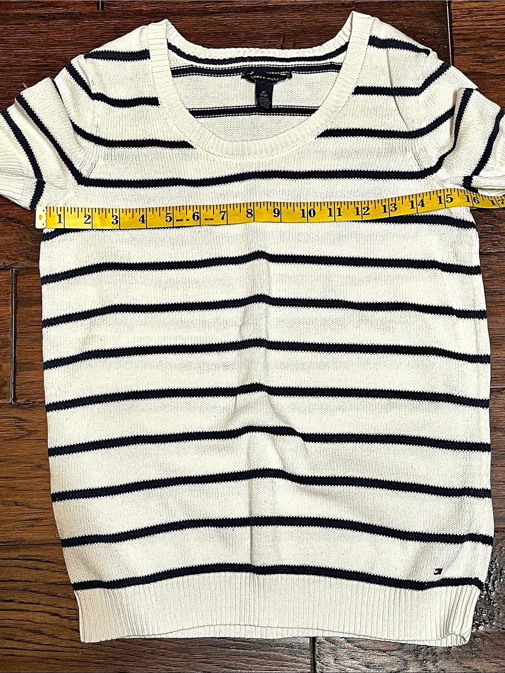 Tommy Hilfiger Striped Short Sleeve Knit Sweater - Cream & Navy XS - Picture 4 of 5